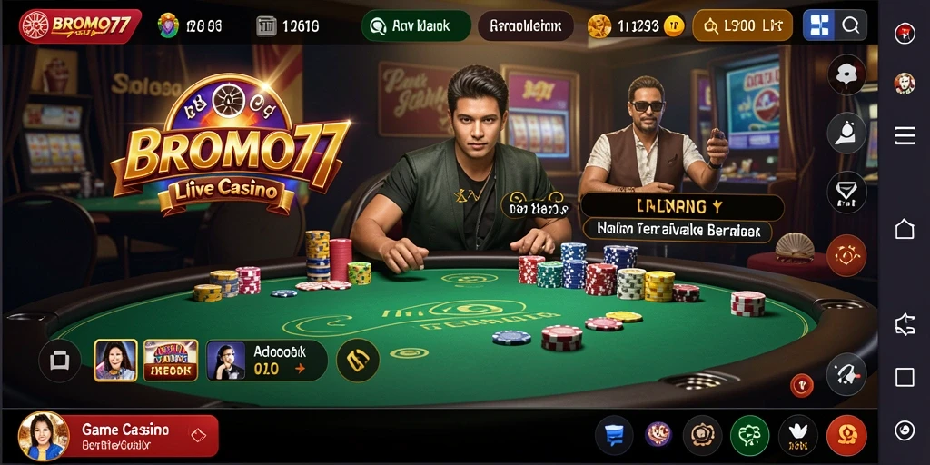 Screenshot BROMO77 menampilkan dealer profesional dalam permainan Live Casino.