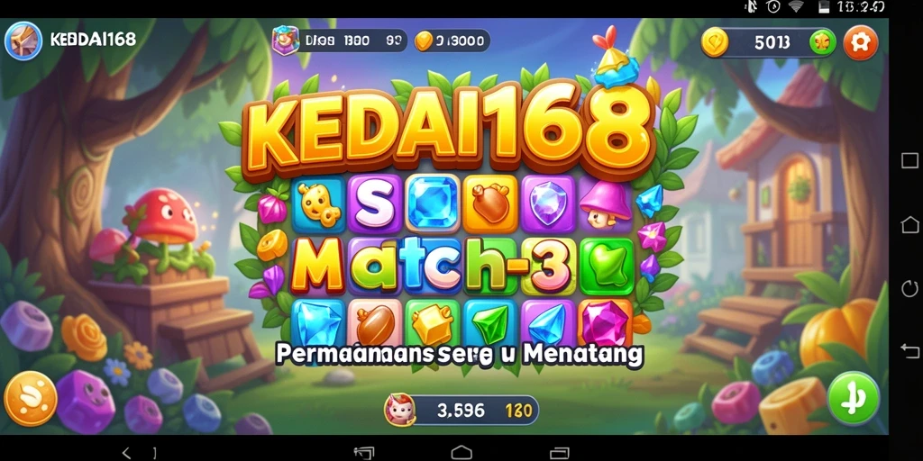 Tampilan gameplay seru KEDAI168 dengan tantangan Match-3.