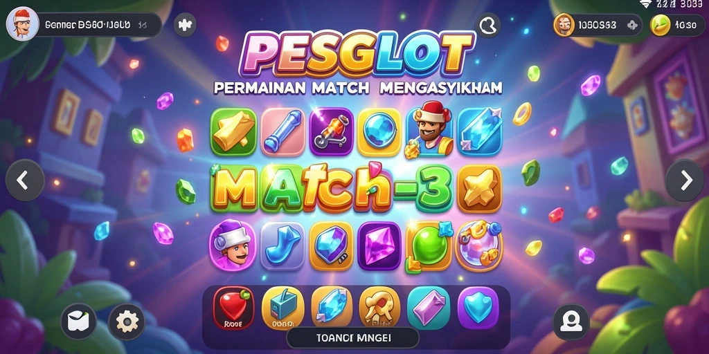 Tangkapan layar PESGSLOT menampilkan keseruan gameplay Match-3 yang penuh warna.